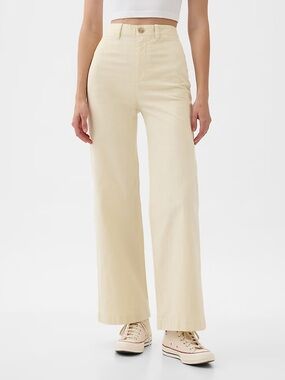 GAP High Stride Wide-Leg Ankle Khakis in Light cream white